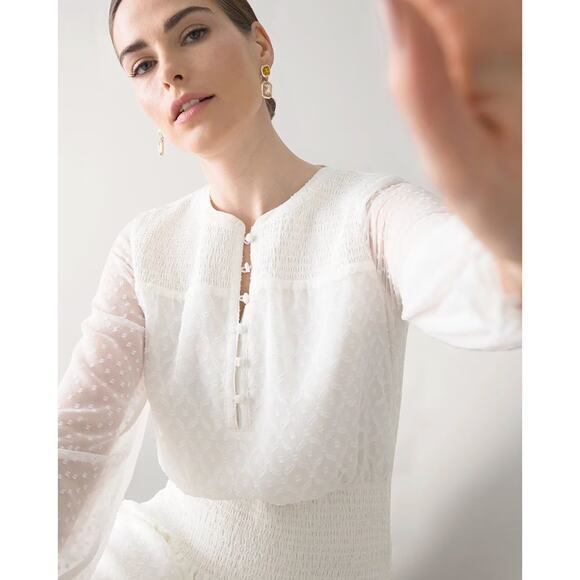 New!‎ White House Black Market Smocked Blouson Dress ivory white, size L - Picture 4 of 16